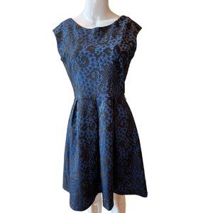 Tiana B. Womens Floral Lace Overlay Skater Dress Backless Blue Black Size 6